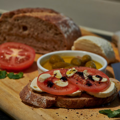 Bruschetta with rye sough dough bread
