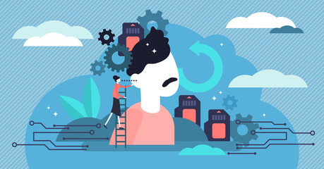 Memory vector illustration. Flat tiny symbolic brain growth persons concept