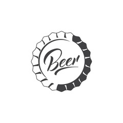 Beer label. Isolated hipster beer cap and Beer lettering inscription logo.