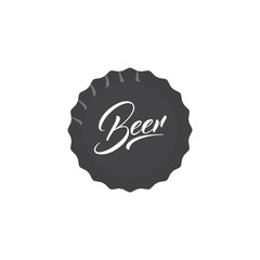 Beer sign. Isolated hipster beer cap and Beer lettering inscription logo.