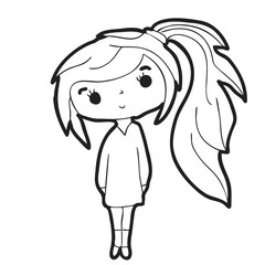 Cartoon doodle illustration of cute girl for coloring book, t-shirt print design, greeting card