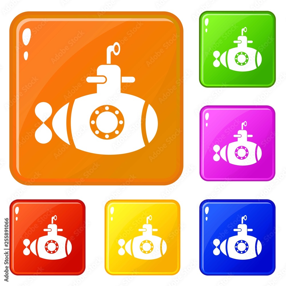 Poster bathyscaphe with hatch icons set collection vector 6 color isolated on white background