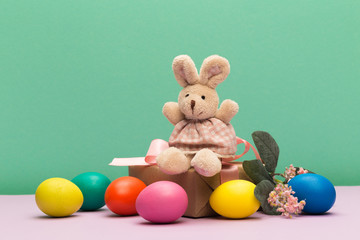 easter eggs on colour background