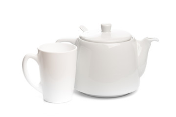 white yeapot with cup isolated on white background- Image