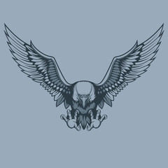 Attacking eagle. Monochrome tattoo style.