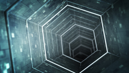 Sci-fi metallic tunnel 3D render illustration