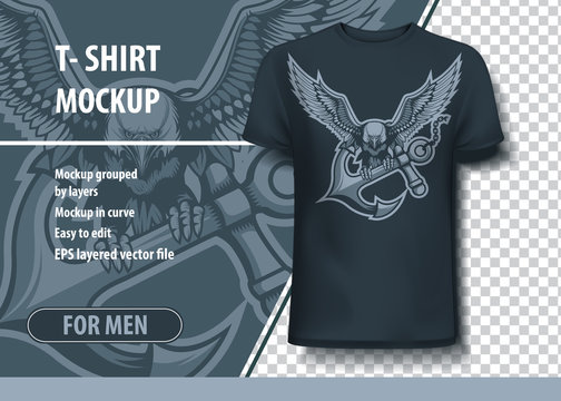 Eagle with Anchor in claws. T-Shirt template.