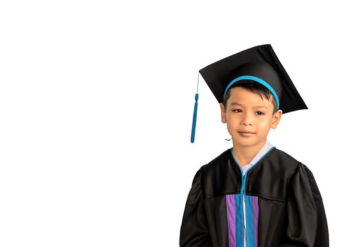 The boy graduated from kindergarten This study is the first to advance to the next level on a white background with clipping path.