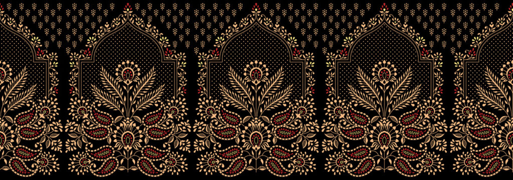 Seamless traditional indian vintage floral border