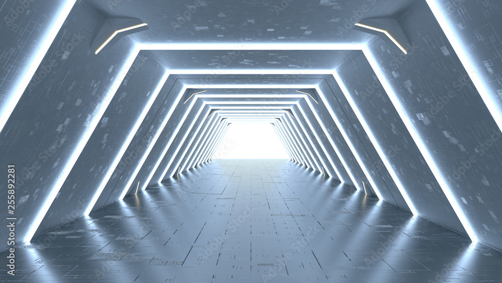 Poster modern corridor of spaceship abstract sci-fi 3d render