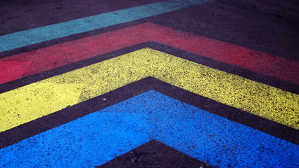 old colored road markings. strips on old asphalt