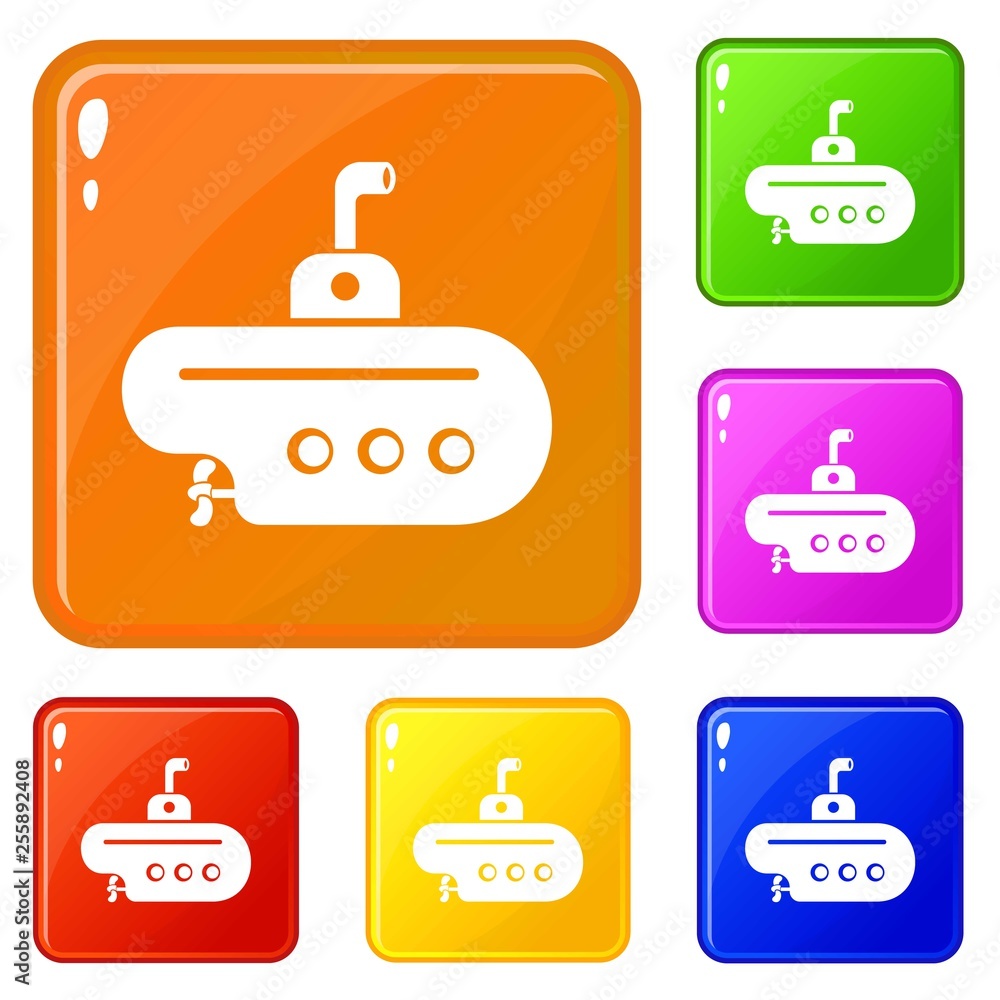 Poster Bathyscaphe with periscope icons set collection vector 6 color isolated on white background