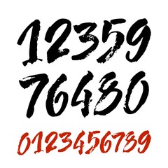 set of calligraphic acrylic or ink numbers. ABC for your design, brush lettering on a white background