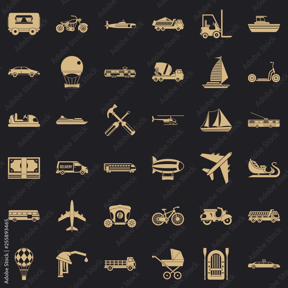 Poster transport icons set. simple style of 36 transport vector icons for web for any design