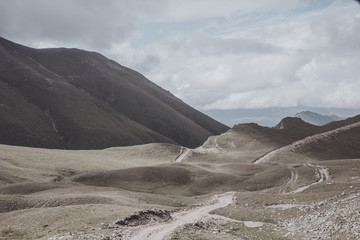 Panorama of road in mountains ofnational park Dombay, Caucasus