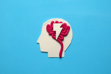 Plasticine head and brain. Smart critic mind. Creative think.
