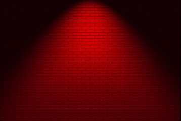 3d rendering. modern red brick wall with light fron spot light for design background.