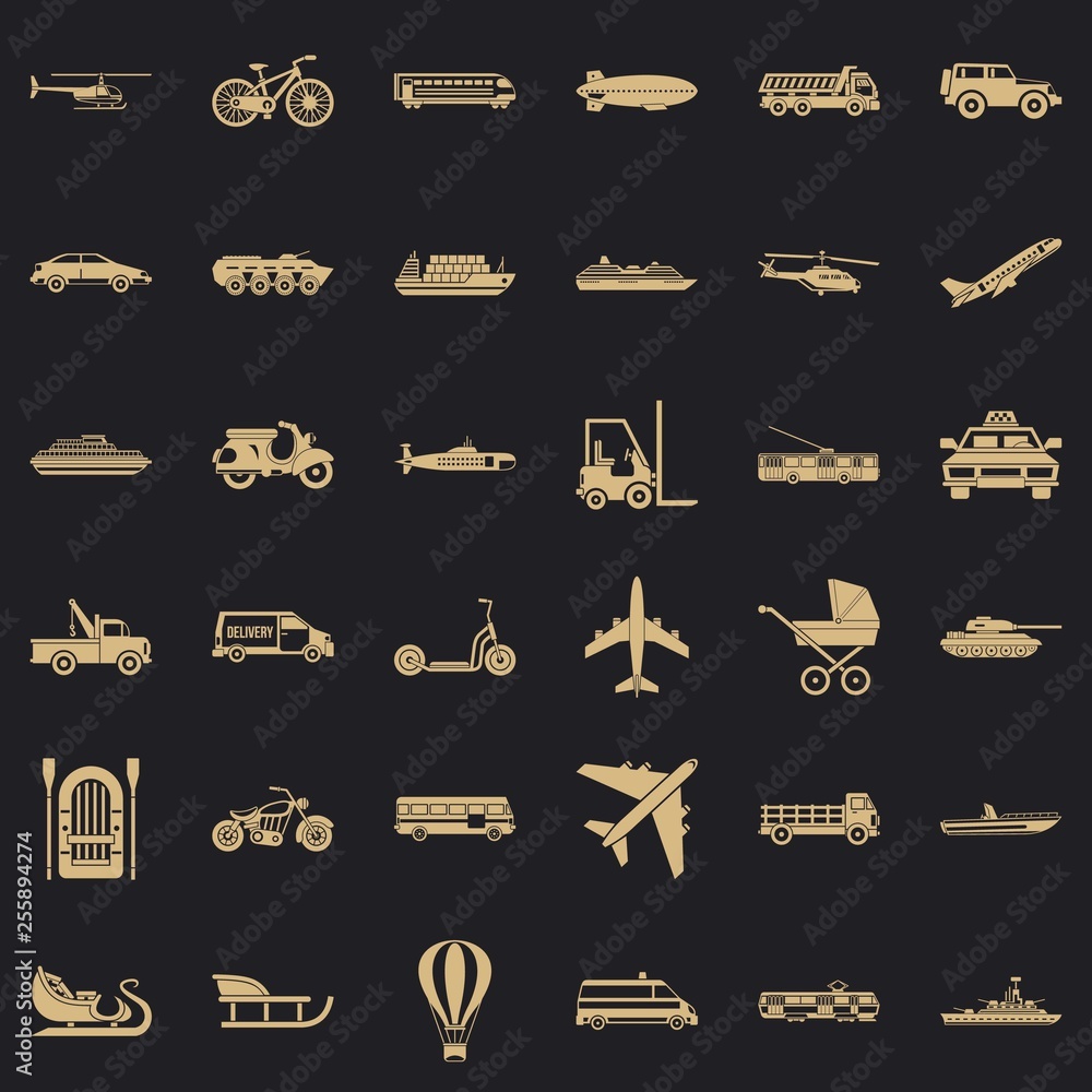 Poster driving icons set. simple style of 36 driving vector icons for web for any design