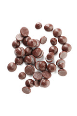 Delicious chocolate chips on white background