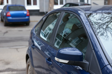 Modern car with clean windows outdoors