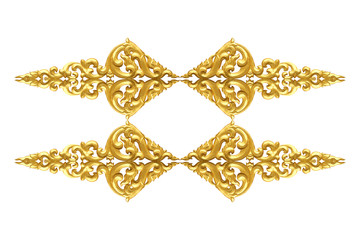 Pattern of wood carve gold paint for decoration isolated on white background