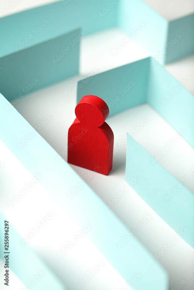 Poster man's figure in a maze, problem and solution.
