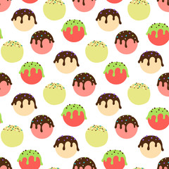 Ice cream balls seamless pattern. Colorful sweet dessert texture. Vector ice cream ball, sweet summer dessert illustration