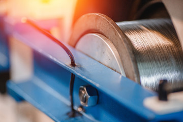 Production of copper wire, bronze cable in reels at factory