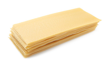 Lasagna sheets on white background