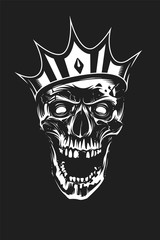 White Skull in Crown on Black Background
