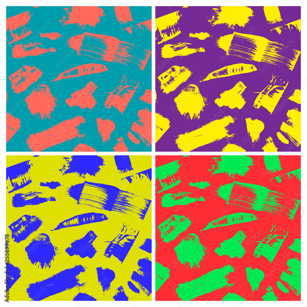 Aufkleber set of abstract vector creative seamless pattern with brush strokes. colorful background for printin