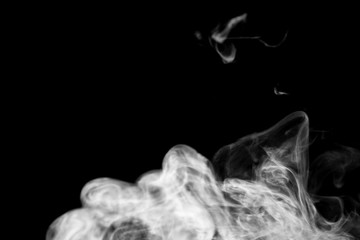 isolated smoke, abstract powder, water spray on black background.