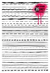 Tuinposter Set of Hand drawn doodle lines. Pen stroke sketch. Vintage underline border elements, cartoon frame set, pencil grunge decoration. Freehand drawing. Vector illustration. Isolated on white background. © Anatoliy