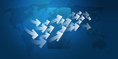 Global Networks Design with Arrows, World Map and Smartphone - Vector Template for Your Business 