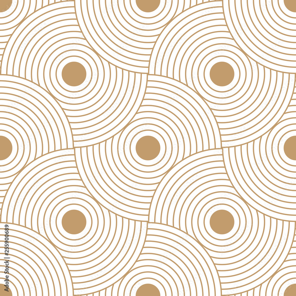 Poster Abstract retro pattern of geometric shapes. Golden mosaic backdrop. Geometric wave of circles  background, vector