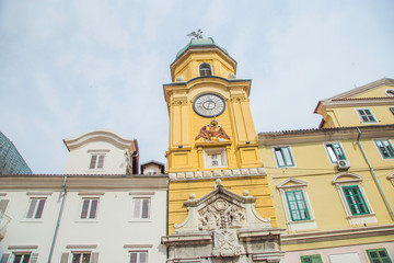Fototapeta na wymiar City of Rijeka, clock tower view in Croatia