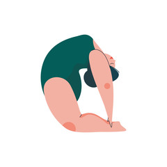 Beautiful Plus Size Curvy Woman in Ustrasana Position, Plump Girl in Swimsuit Practicing Yoga, Sport and Healthy Lifestyle Vector Illustration