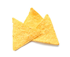 Tasty nachos on white background