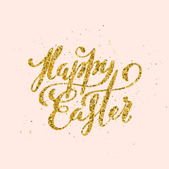 Happy Easter banner with handdrawn calligraphy.Template for poster with letttering. Vector.