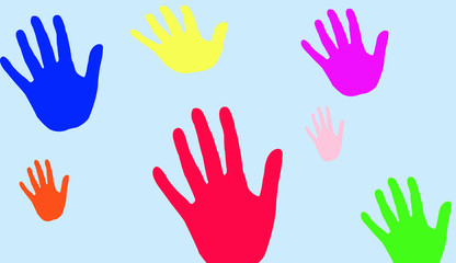 colorful hands  isolated on blue background