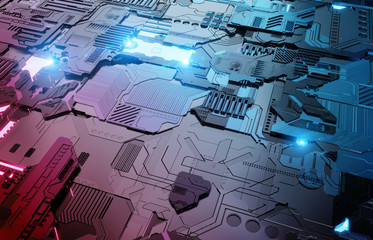 Futuristic blue and pink tech panel background with lots of details