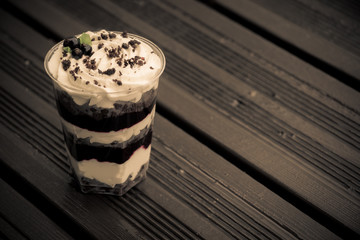 Chocolate dessert on the wood floor