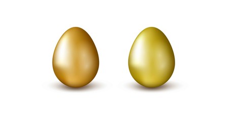 Vector Realistic golden eggs isolated on white background. Design element for greeting card. Сhristian symbol of the resurrection of Christ