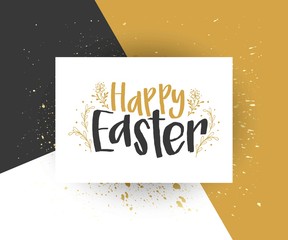 Happy Easter hand drawnl lettering on square background. Easter greeting card, sale banner
