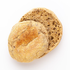 Rye bread slice on a white background.