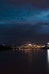 Night Bratislava's landmarks, castle and bridges.