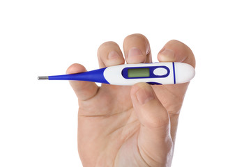 Hand and electronic thermometer with blank screen