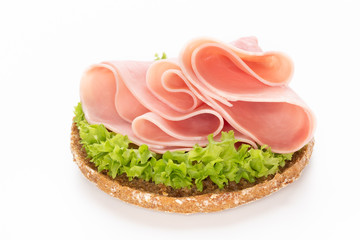 Sandwich with pork ham on white background.