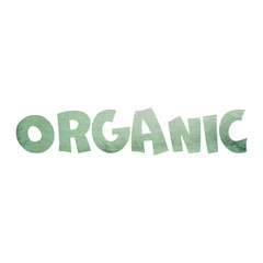 Organic. Green watercolor word "organic", vector image. Isolated without background.