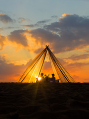 Dinner table for two at the beach
